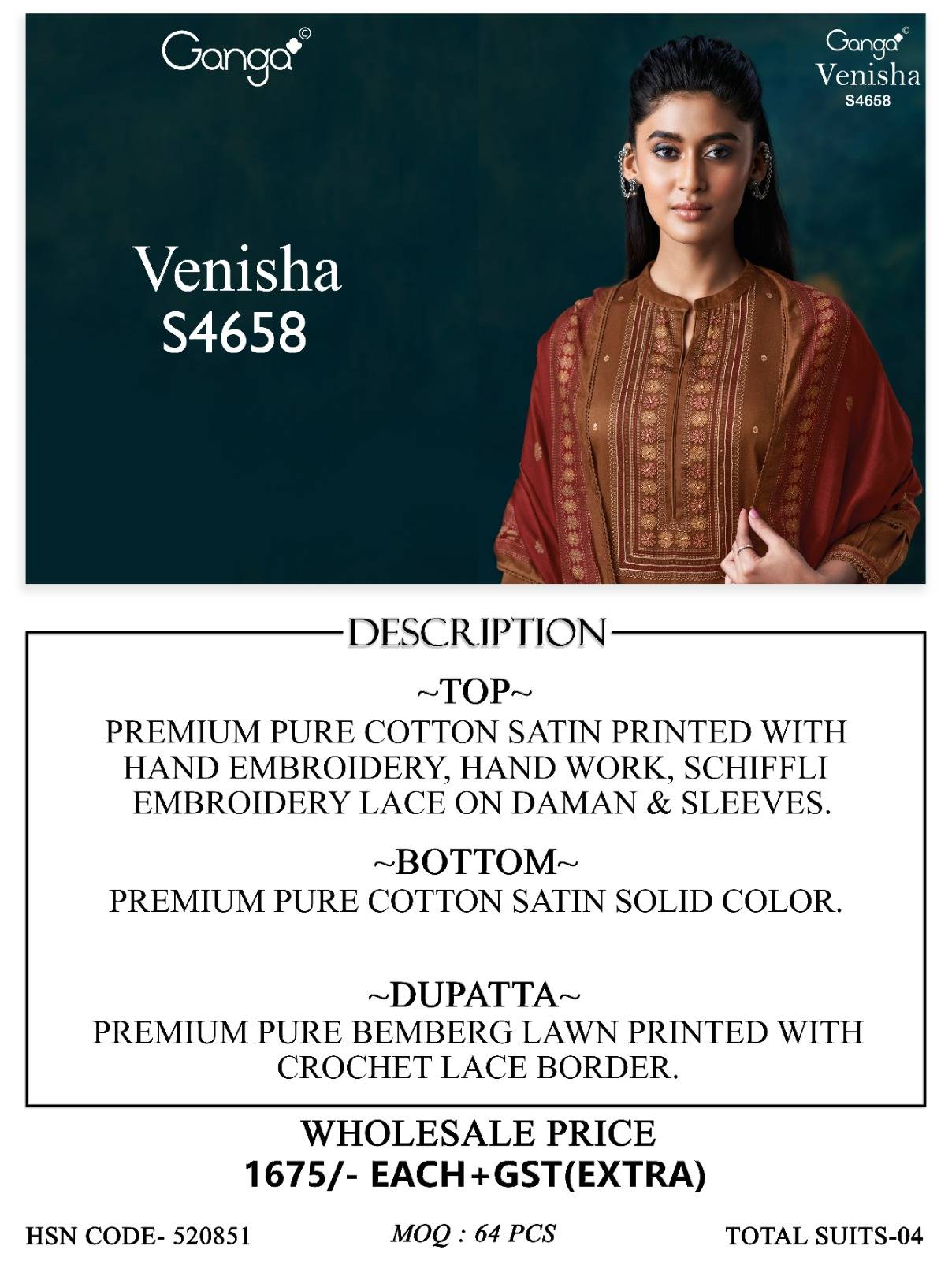 VENISHA 4658 SERIES BY GANGAFASHION Stylish Beautiful Colourful PURE COTTON SATIN Dresses At Wholesale Price